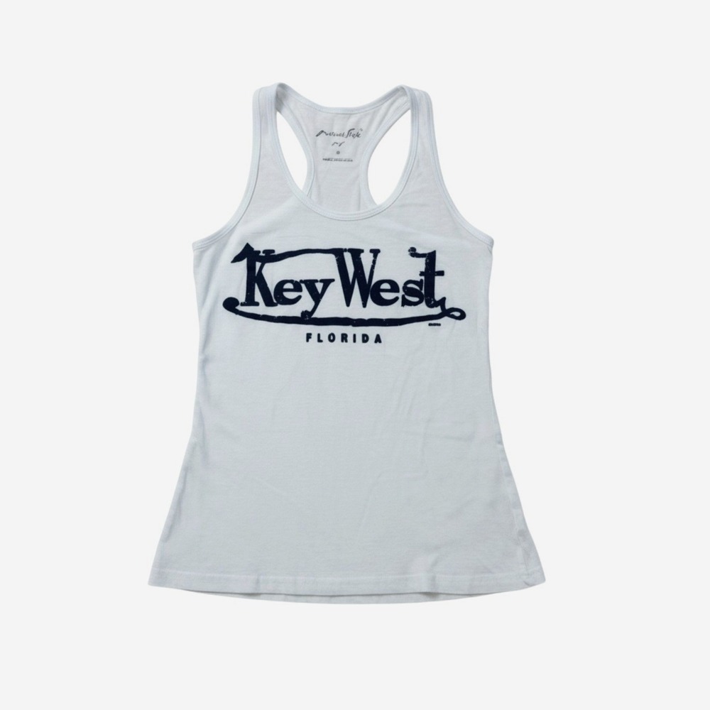 Miami Style Tank Top Womens M White Key West Florida Racerback Graphic